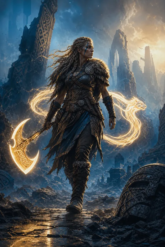 Everywhen 속 Faye식 God of War Laufey 게임플레이를 표현한 편집용 콘셉트 일러스트
